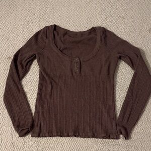 Brown Ribbed Women's Top